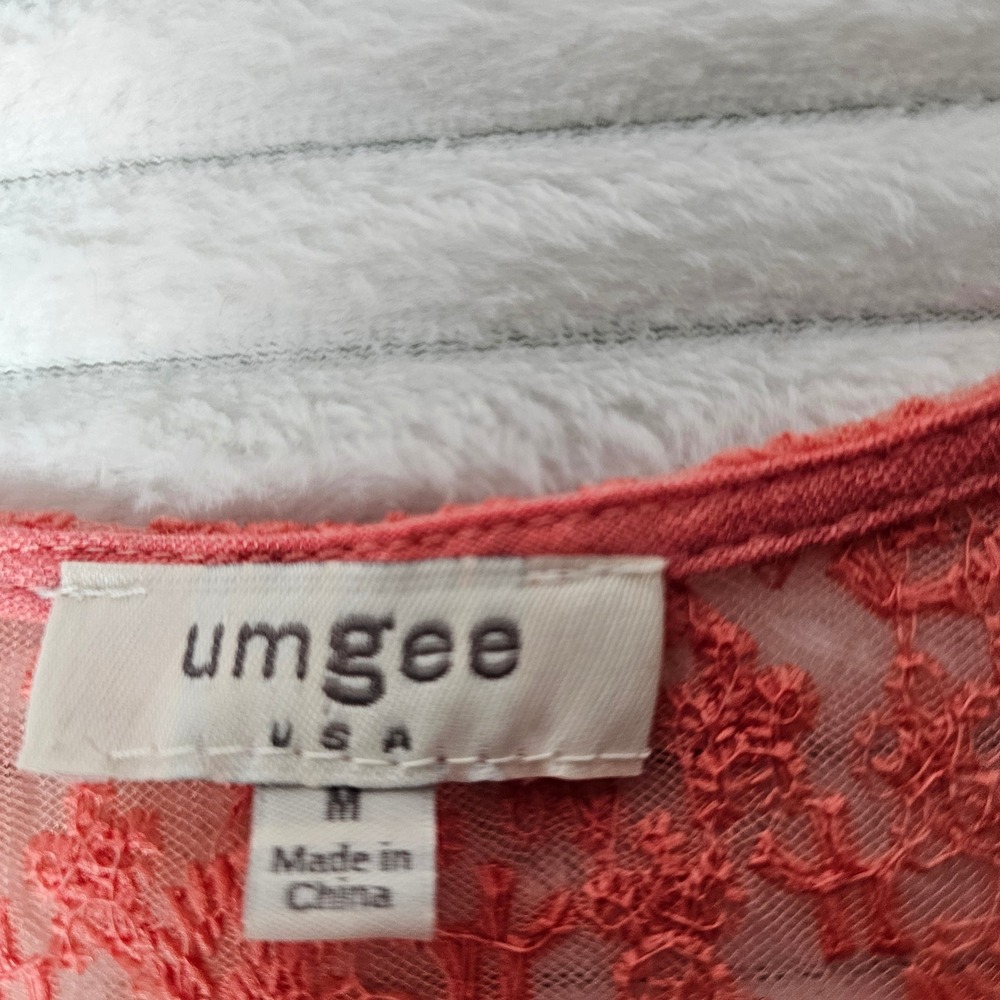 Umgee Split Neck Babydoll Mini Dress Women M Coral Embroidered Linen Blend - Picture 7 of 9